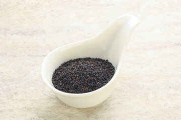 Black sesame seeds in the bowl