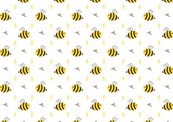 Bee pattern wallpaper. Bee cartoon vector.