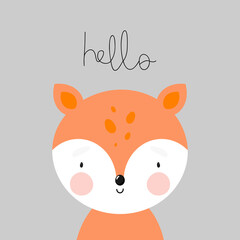 Cute Fox. Cartoon style. Vector illustration. For kids stuff, card, posters, banners, children books, printing on the pack, printing on clothes, fabric, wallpaper, textile or dishes.