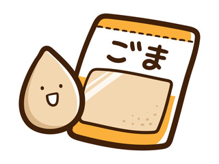 かわいい白ごまのキャラクターの手書き風イラスト