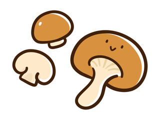 Fototapeta premium きのこ類のかわいい手描き風イラストセット