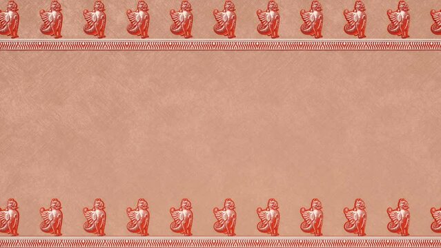 Decorative floral baroque ethnic border with copy space, renaissance retro frame, holiday invitation with empty mockup, vintage paper grunge template, beautiful clean greeting card