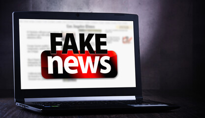 Laptop computer displaying the sign of 'Fake news'