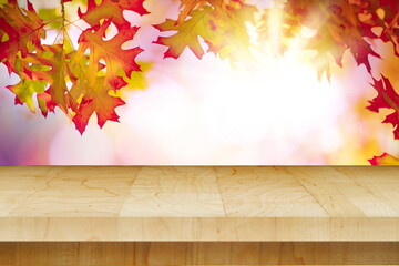 Naklejka na ściany i meble nice wood table with landscape background