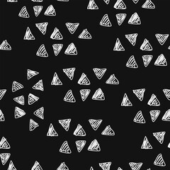 Grunge black triangles hand drawn doodle seamless pattern. Vector illustration