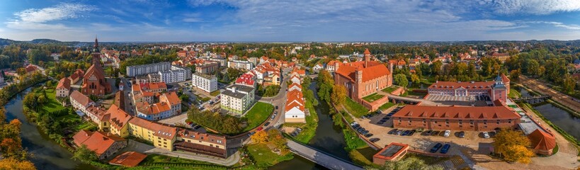 Widok z drona na Lidzbark Warmiński w północno-wschodniej Polsce