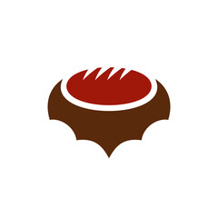 Bread and kelelawar  combination in white background, flat minimalist vector logo design editable