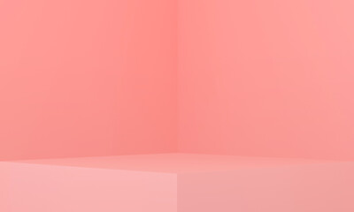 Obraz premium Minimalist podium room for product display on pink background. Empty pedestal platform.