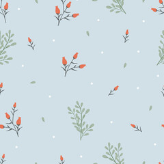 Seamless spring flower with wild flora on blue background, Vector illustration Repeat pattern Vintage cute floral for wrapping,textile,wallpaper or fabric concept