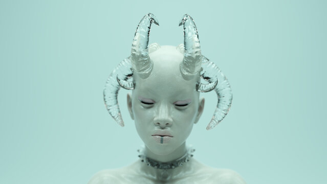 Woman Face Horned Demon Devil Avatar Fashion Beauty Profile Portrait 3d illustration render