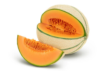Cantaloupe melon isolated on white background with clipping path and full depth of field, - obrazy, fototapety, plakaty
