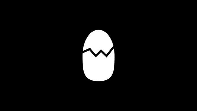 White picture of broken egg on a black background. easter egg. Distortion liquid style transition icon for your project. 4K video animation for motion graphics and compositing.