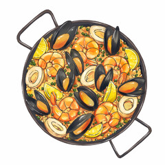 PrintClassic dish of Spain, Paella, seafood