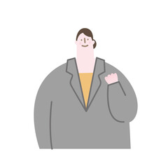 Vector illustration of a woman in a suit. she did a fist pump.