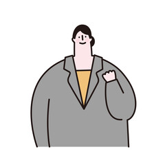 Vector illustration of a woman in a suit. she did a fist pump.