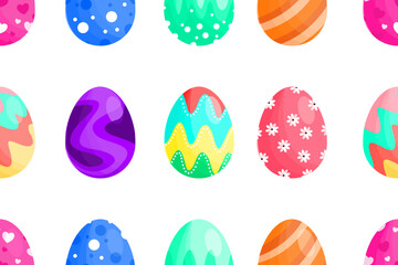 Happy Easter Day. Colorful Easter eggs different texture on white background 