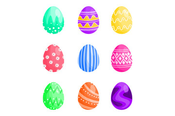Happy Easter Day. Colorful Easter eggs different texture on white background. 