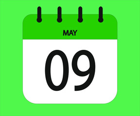May 09th green calendar icon for days of the month