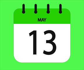 May 13th green calendar icon for days of the month