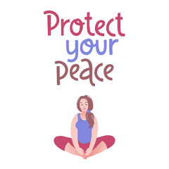Fototapeta na wymiar Protect your peace. Vector handwritten lettering and hand drawn character.