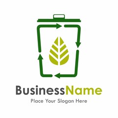 recycle leaf in trash bin vector logo template. Suitable for business, nature and web