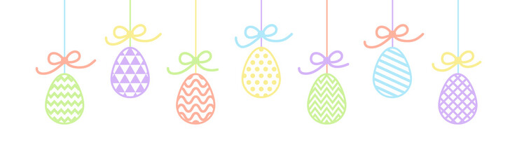 Concept of an Easter banner with hanging eggs. Vector