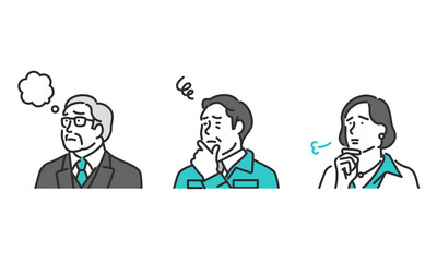 企業経営者・取締役・重役のネガティブな表情イラストセット素材