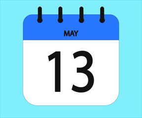 May 13th blue calendar icon for days of the month