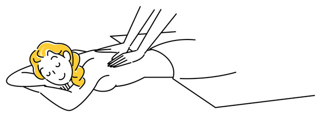 うつ伏せに寝てマッサージを受けている可愛い女性 シンプル イラスト ベクター