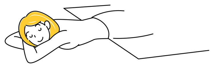 マッサージを受ける為うつ伏せに寝ている可愛い女性 シンプル イラスト ベクター