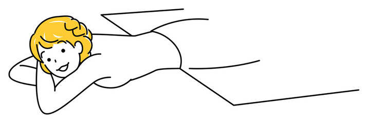 マッサージを受ける為うつ伏せに寝ている可愛い女性 シンプル イラスト ベクター