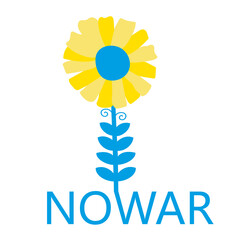 Poster with the inscription No war. Blue yellow flower.