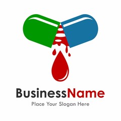 Blood with pill vector logo template. Suitable for healthy, pharmacy, web, design and business