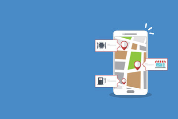 Store locator tracker app. Mobile gps navigation. Vector illustration.	