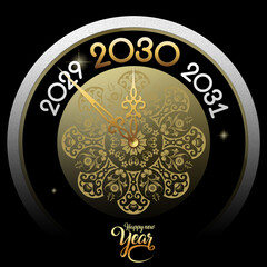 2030 Happy New Year in golden design, Holiday greeting card design.