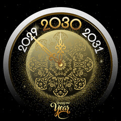2030 Happy New Year in golden design, Holiday greeting card design.