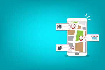 Store locator tracker app. Mobile gps navigation. Vector illustration.	