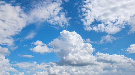 Naklejka na ściany i meble cloudscape with grey and white cumulus clouds