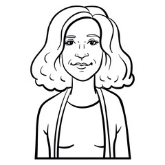 comic women avatar. Outline monochrome vector comic.