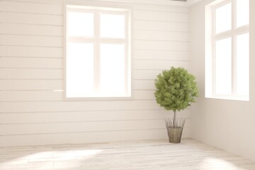 White empty room. Scandinavian interior design. 3D illustration