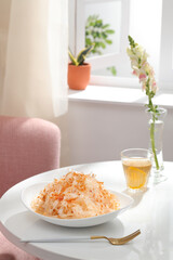rice paper mix decoratad with flower sauce in window background for food advertising