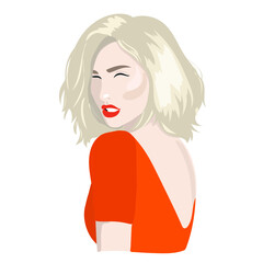vector illustration blonde woman in red dress elegance make up beautiful girl model 