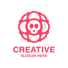 Skull flower logo design template