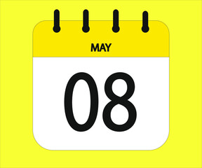 May 08th yellow calendar icon for days of the month