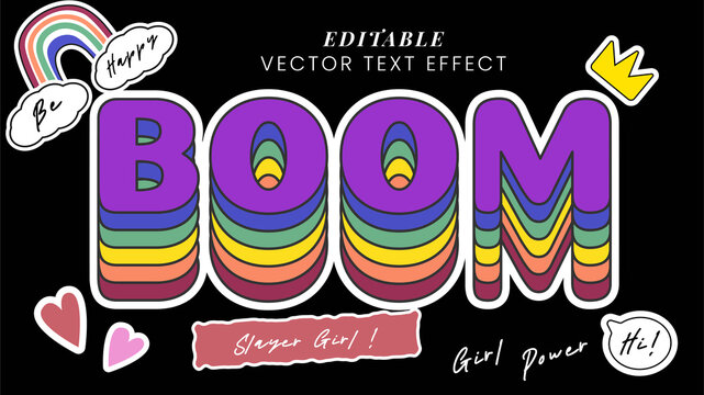 Boom - Vintage design. text effect design, cute, 80 - 90's style vibes with patch. black background