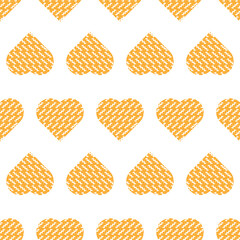 Yellow heart icon seamless pattern. Vector love signs. Gray heart shape.