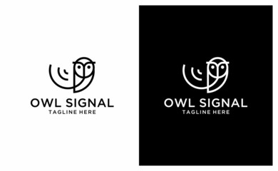 Owl logo and icon signal concept for internet online commerce and education Linear style. on a black and white background.