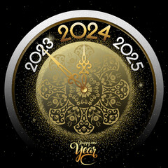 2024 Happy New Year in golden design, Holiday greeting card design