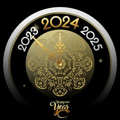 2024 Happy New Year in golden design, Holiday greeting card design