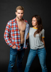 fashion and beauty. sexy couple in love on black background. young people.